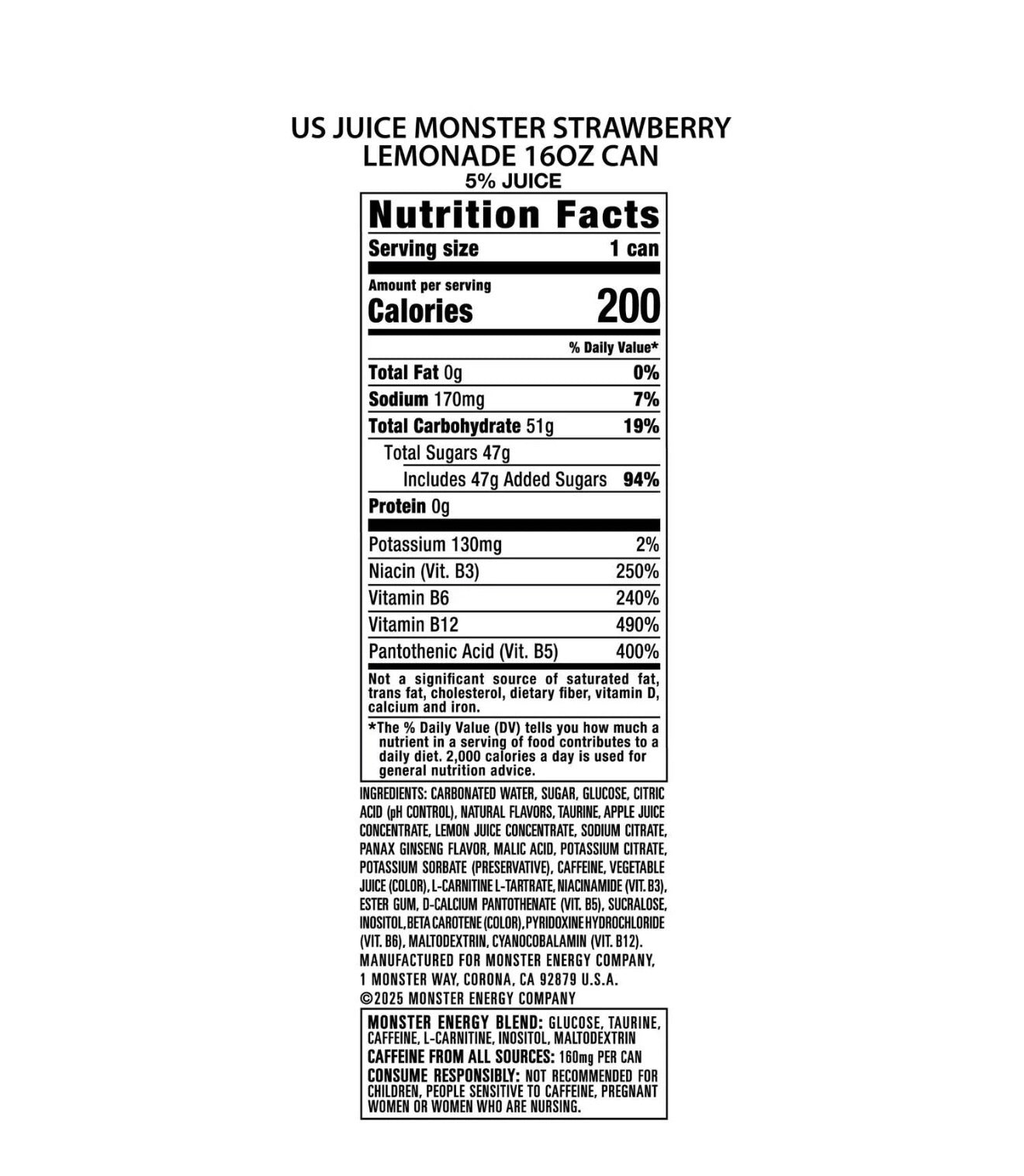 Monster Strawberry Lemonade Energy Drink 16 fl oz Pack of 24