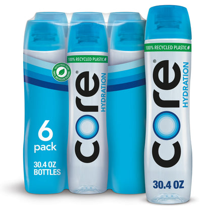 CORE Hydration Perfectly Balanced Drinking Water, 30.4 fl oz Bottles (6 Pack), Ultra-Purified pH Balanced Electrolyte Water