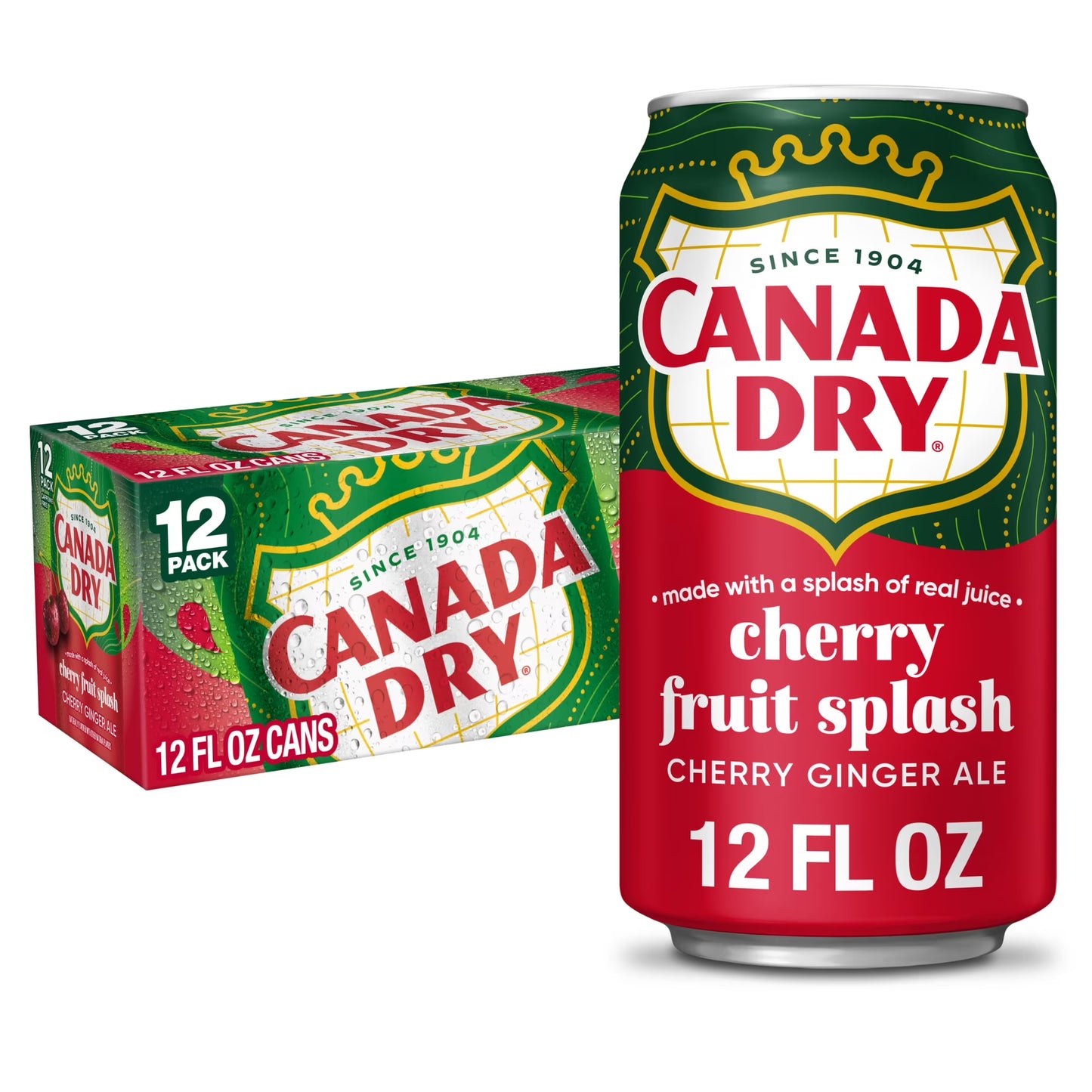 Canada Dry Caffeine Free Fruit Splash Cherry Ginger Ale Soda Pop, 12 fl oz Cans, 12-Pack – Cherry & Ginger Flavored Refreshing Soft Drink