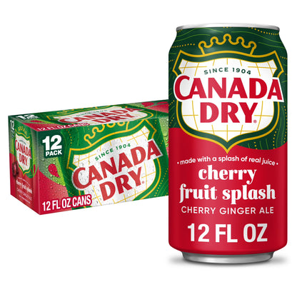 Canada Dry Caffeine Free Fruit Splash Cherry Ginger Ale Soda Pop, 12 fl oz Cans, 12-Pack – Cherry & Ginger Flavored Refreshing Soft Drink