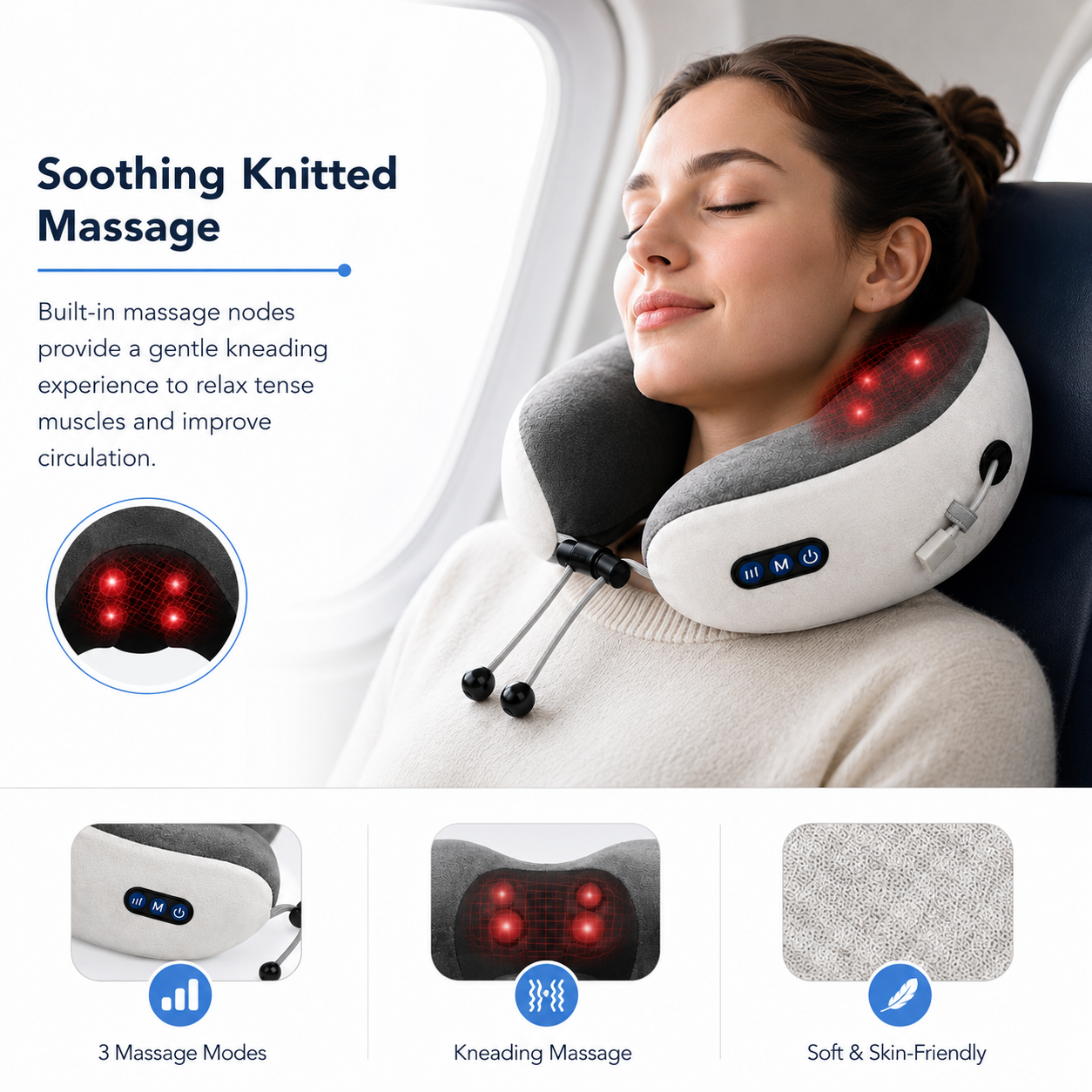 Rechargeable Massage Memory Foam Travel Neck Pillow Flight Airplane Support Cushion AU