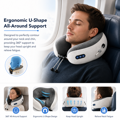 Rechargeable Massage Memory Foam Travel Neck Pillow Flight Airplane Support Cushion AU