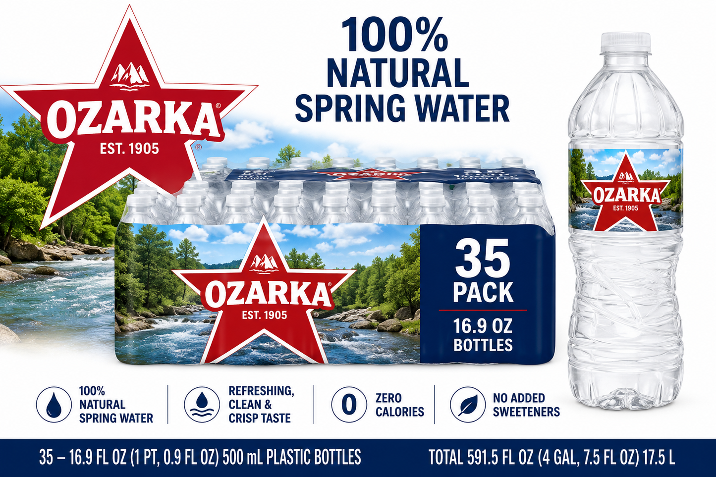 OZARKA 100% Natural Spring Water, 16.9-ounce Plastic Bottles (Pack of 35)