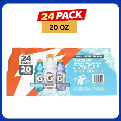Gatorade Frost Thirst Quencher Sports Drink Variety Pack, 20 fl oz Bottles (24 Pack), Electrolyte-Enhanced Hydration, Refreshing Frost Flavors for Sports & Active Lifestyle