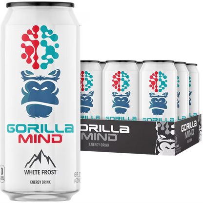 Gorilla Mind Energy Drink, No Sugar or Artificial Colors, White Frost, 16 oz, 12 pack Cans