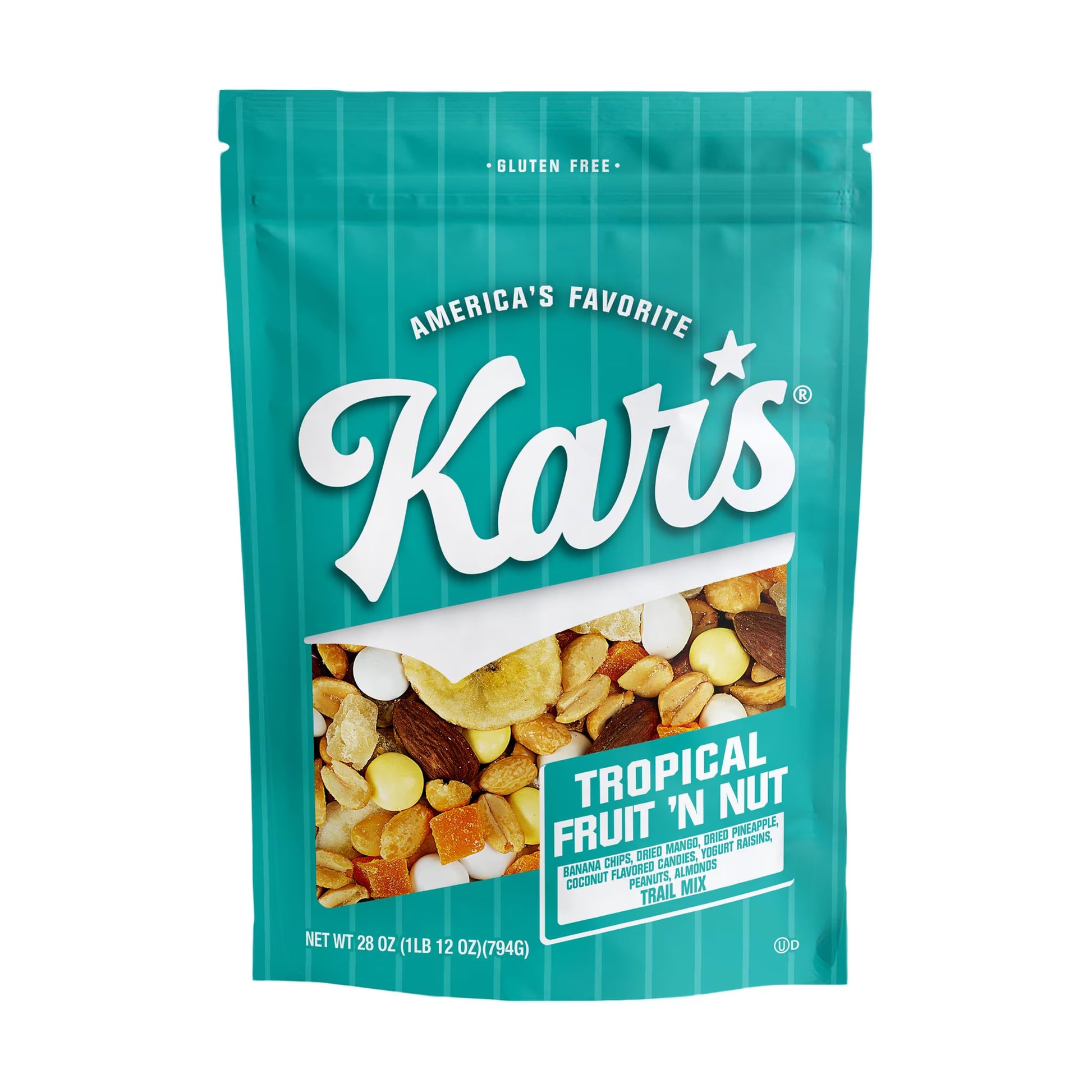 Kar’s Nuts Tropical Fruit 'N Nut Trail Mix, Sweet & Salty Snack Mix with Nuts & Dried Fruit, Resealable Pouch, 28 oz