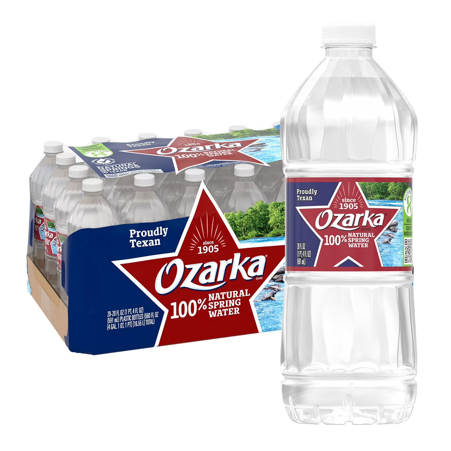 Ozarka Natural Spring Water (28 Pack, 20 fl oz Bottles) – 100% Natural Spring Water, Refreshing & Pure Hydration