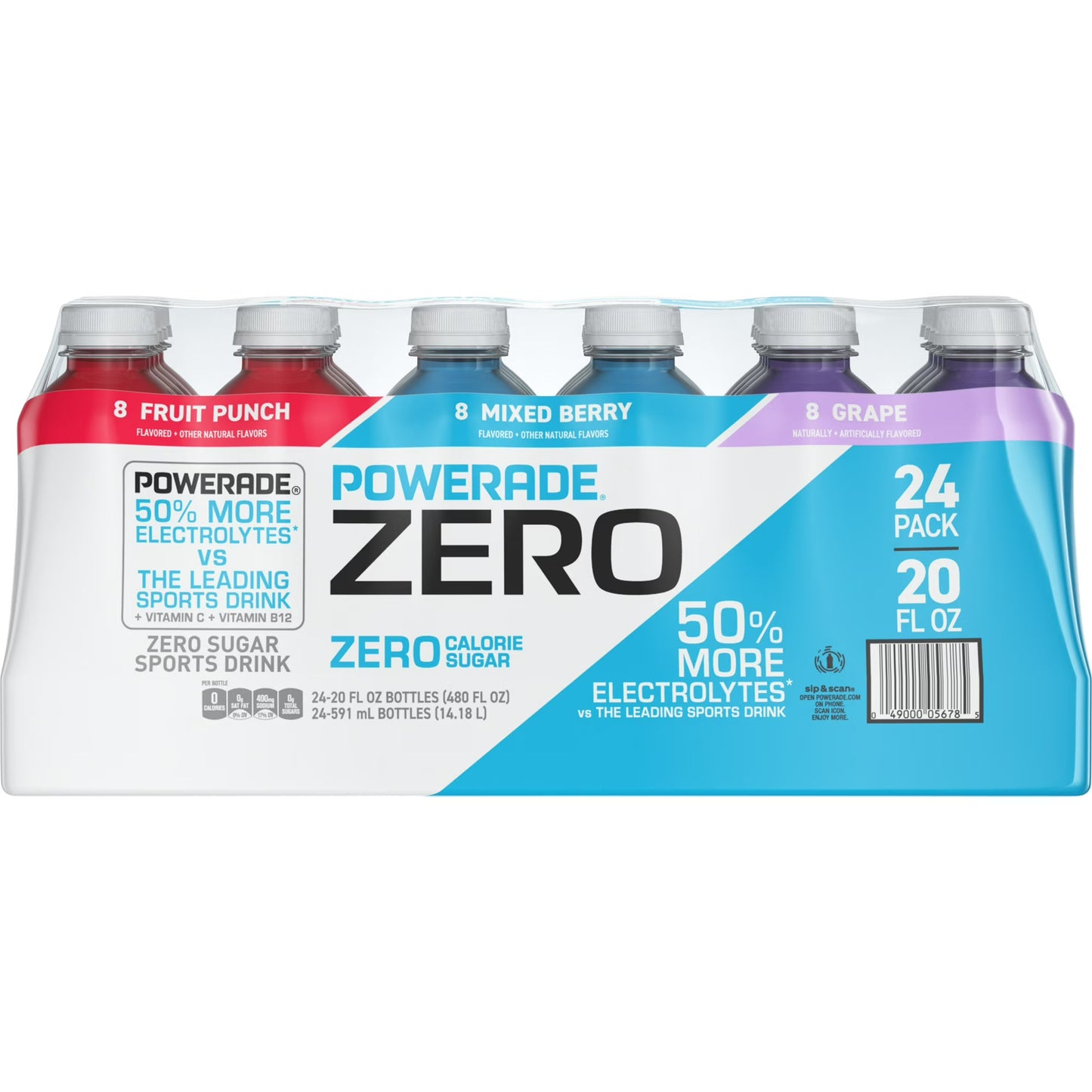 POWERADE ZERO Sports Drink Variety Pack (24 Bottles, 20 fl oz Each) – Zero Sugar Electrolyte Beverage for Hydration & Performance
