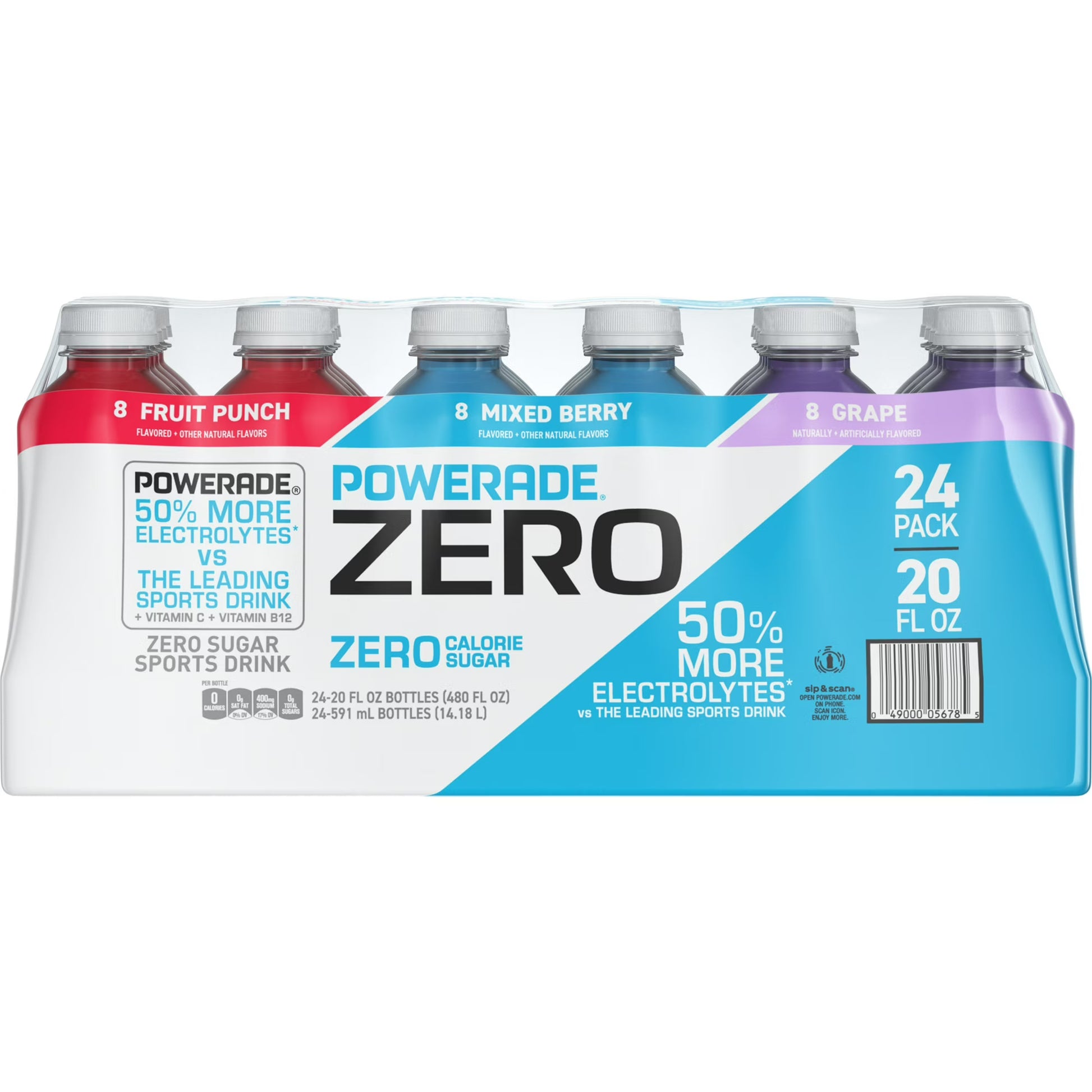 POWERADE ZERO Sports Drink Variety Pack (24 Bottles, 20 fl oz Each) – Zero Sugar Electrolyte Beverage for Hydration & Performance