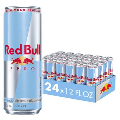 Red Bull Zero Energy Drink, 12 fl oz Cans (24 Pack), Sugar-Free Energy Drink with 114mg Caffeine, Taurine & B Vitamins