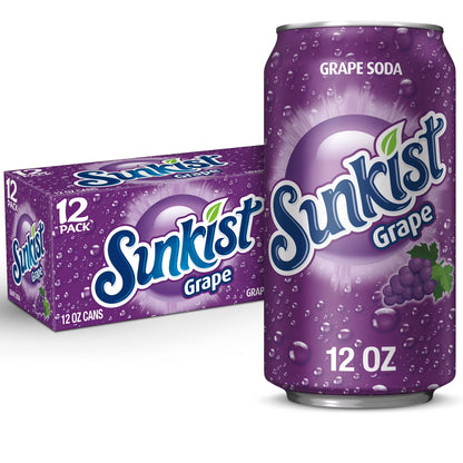 Sunkist Caffeine Free Grape Soda Pop, 12 fl oz Cans, 12-Pack – Sweet & Refreshing Fruity Soft Drink