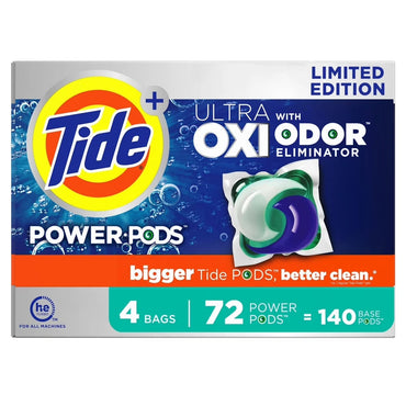 Tide Power PODS + Ultra OXI Laundry Detergent Pacs (72 Count) – Stain & Odor Eliminator, High-Efficiency Compatible