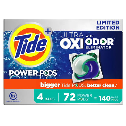 Tide Power PODS + Ultra OXI Laundry Detergent Pacs (72 Count) – Stain & Odor Eliminator, High-Efficiency Compatible
