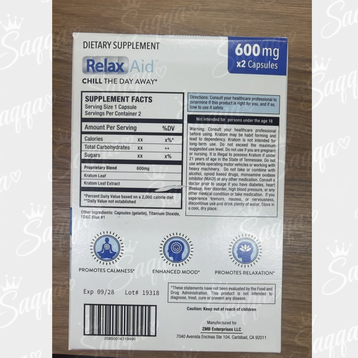 6 Pack Relax Aid 600mg Capsules – 12 Capsules Total