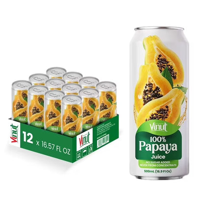 VINUT 100% Papaya Juice, No Added Sugar, Not From Concentrate, 16.9 fl oz (500 mL) Can, Pack of 12