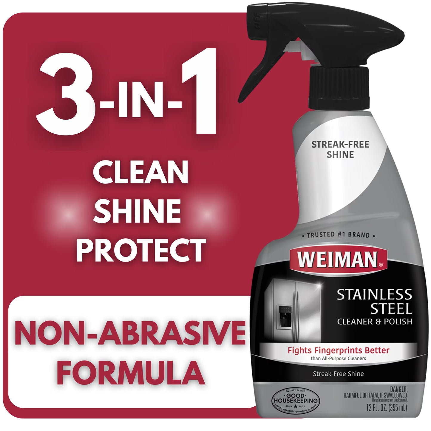 Weiman Stainless Steel Cleaner & Polish Spray, 12 fl oz – Removes Fingerprints, Streak-Free Shine, Protective Barrier for Appliances