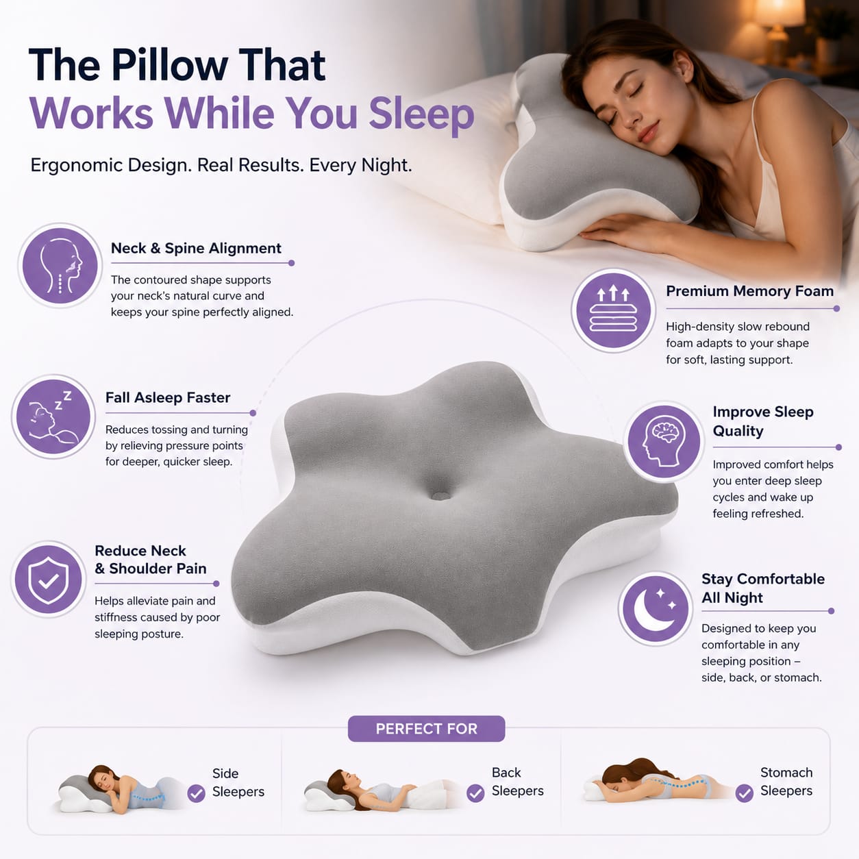Ergonomic Butterfly Memory Neck Pillow Orthopedic Sleeping Cushion AU