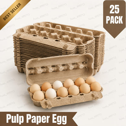 25 Pack 12-Count Pulp Paper Egg Cartons – Recyclable Egg Storage Trays