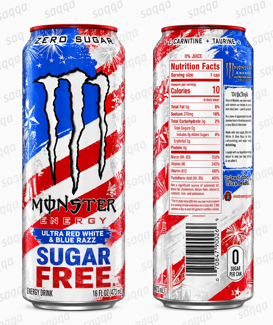 16 Pack Monster Energy Ultra Red White & Blue Razz 16 fl oz Zero Sugar