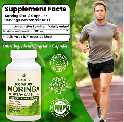 Organic Moringa Oleifera 1000mg 120 Capsules 100% Pure Natural Supplement