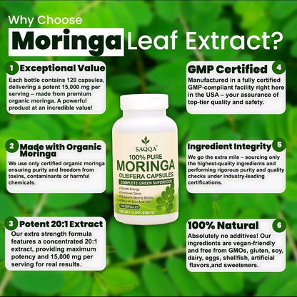 Organic Moringa Oleifera 1000mg 120 Capsules 100% Pure Natural Supplement