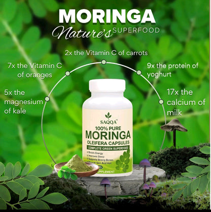 Organic Moringa Oleifera 1000mg 120 Capsules 100% Pure Natural Supplement