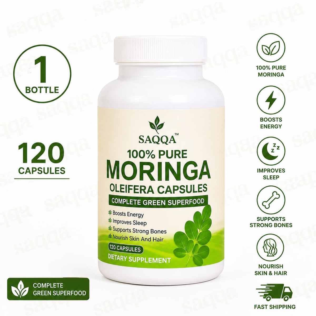 Organic Moringa Oleifera 1000mg 120 Capsules 100% Pure Natural Supplement