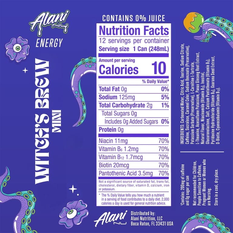 12 Pack Alani Nu Witch's Brew Sugar Free Energy Drink 8.4 fl oz Cans