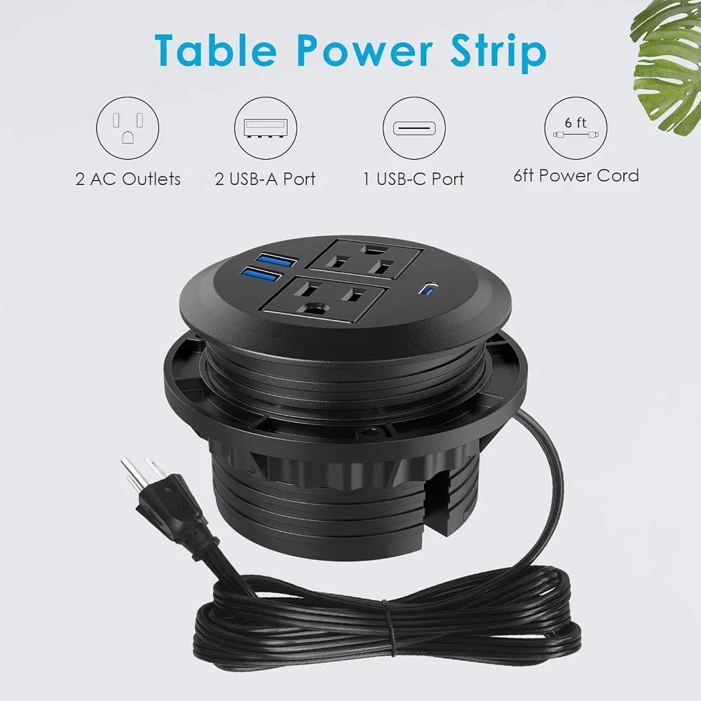Desktop Power Grommet 2 AC Outlets 2 USB-A Ports Fast Charging USB-C Desk Outlet
