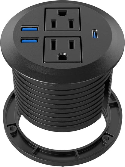 Desktop Power Grommet 2 AC Outlets 2 USB-A Ports Fast Charging USB-C Desk Outlet