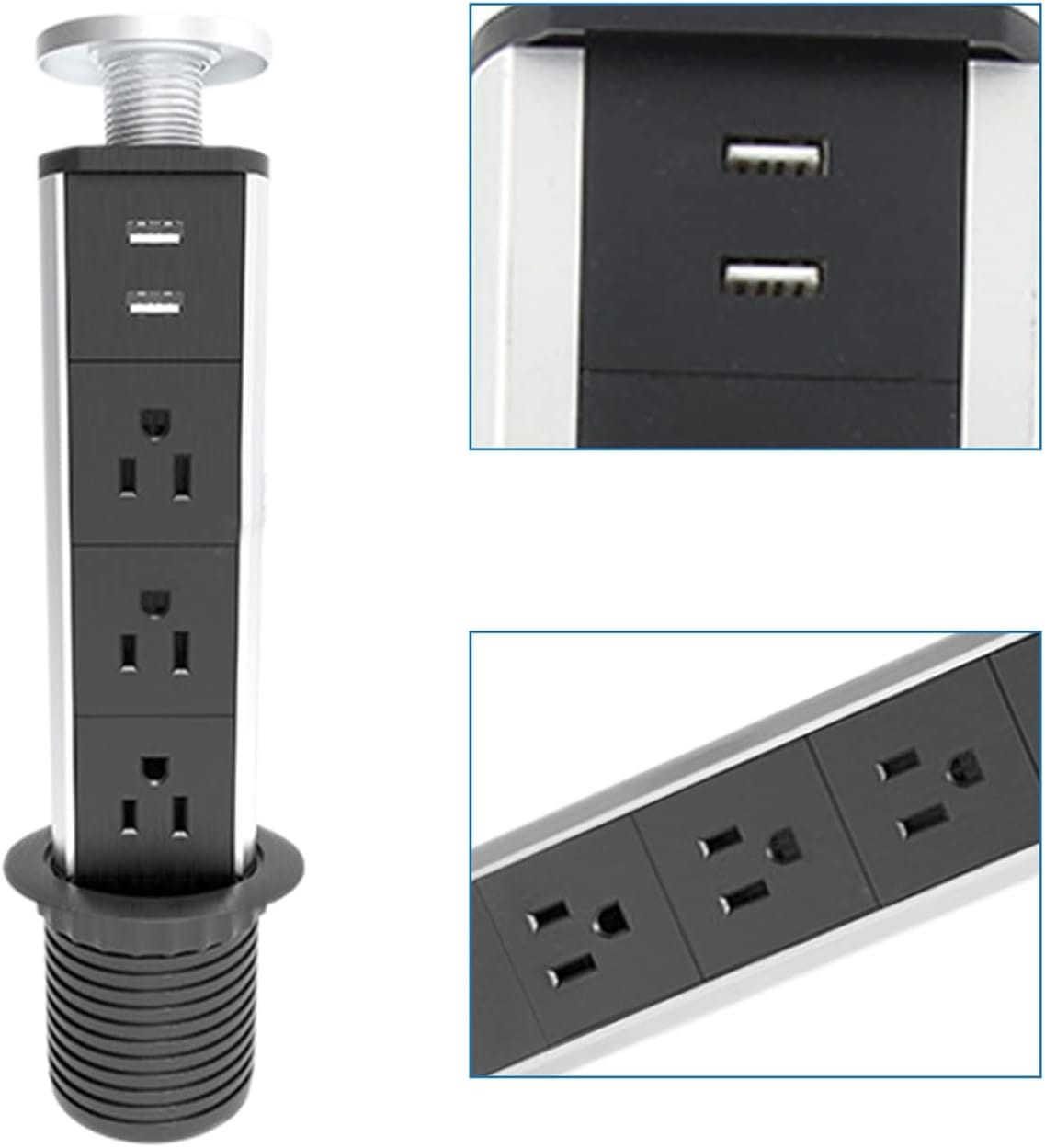 Pop Up Power Strip Countertop Desk Outlet Pull Out Electrical Socket USB Ports