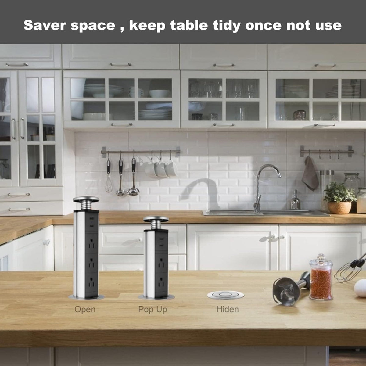 Pop Up Power Strip Countertop Desk Outlet Pull Out Electrical Socket USB Ports