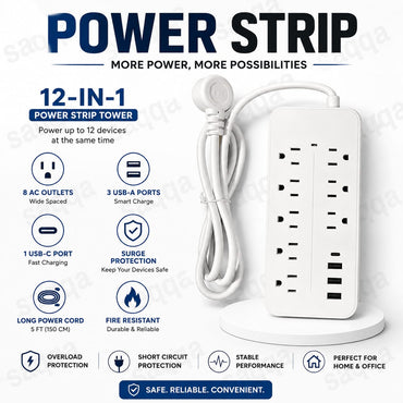 Multi Outlet Wall Mount USB Surge Protector Power Strip 8 Outlet Plugs 12-in-1