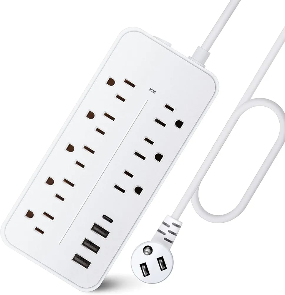 Multi Outlet Wall Mount USB Surge Protector Power Strip 8 Outlet Plugs 12-in-1