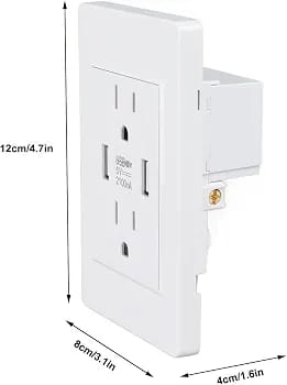 Dual Wall Outlet with USB Ports, 15A 120V AC Receptacle Charger Power Socket
