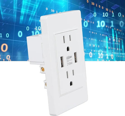 Dual Wall Outlet with USB Ports, 15A 120V AC Receptacle Charger Power Socket
