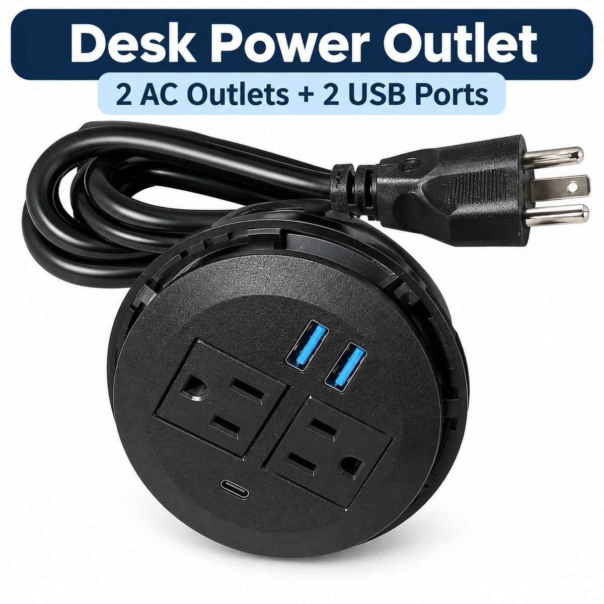 Desktop Power Grommet 2 AC Outlets 2 USB-A Ports Fast Charging USB-C Desk Outlet
