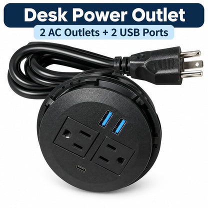 Desktop Power Grommet 2 AC Outlets 2 USB-A Ports Fast Charging USB-C Desk Outlet