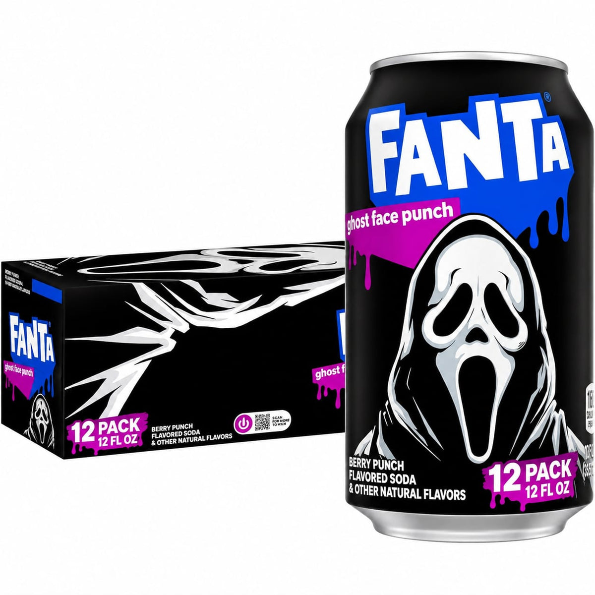 12 Pack Fanta Ghost Face Punch Soda, 12 fl oz Cans, Fruity Carbonated Soft Drink