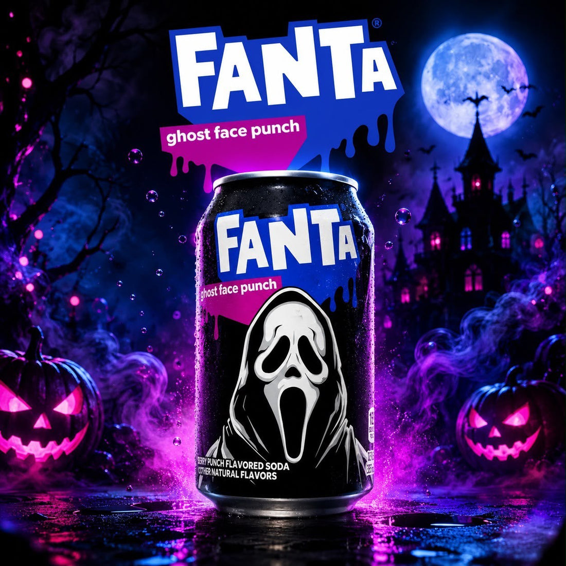 12 Pack Fanta Ghost Face Punch Soda, 12 fl oz Cans, Fruity Carbonated Soft Drink