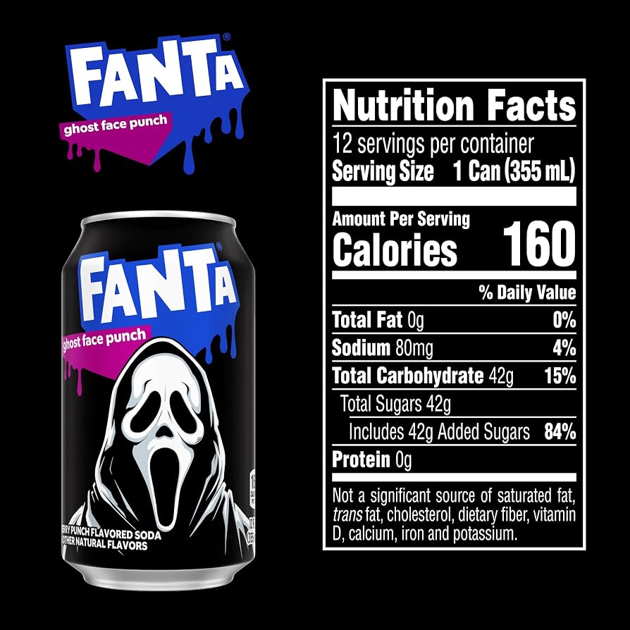 12 Pack Fanta Ghost Face Punch Soda, 12 fl oz Cans, Fruity Carbonated Soft Drink