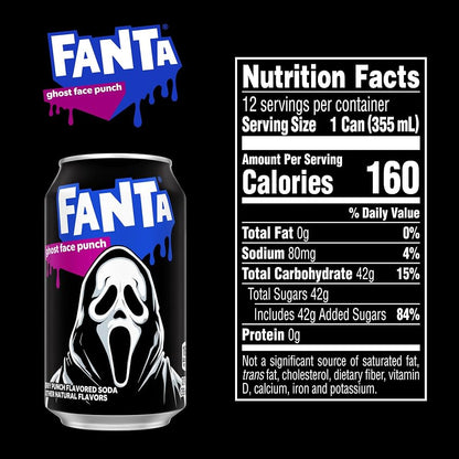 12 Pack Fanta Ghost Face Punch Soda, 12 fl oz Cans, Fruity Carbonated Soft Drink