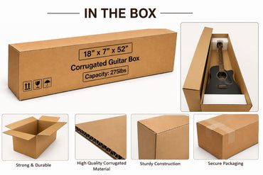 18 x 7 x 52" Single Guitar Shipping Box Corrugated Cardboard 275 lb Capacity