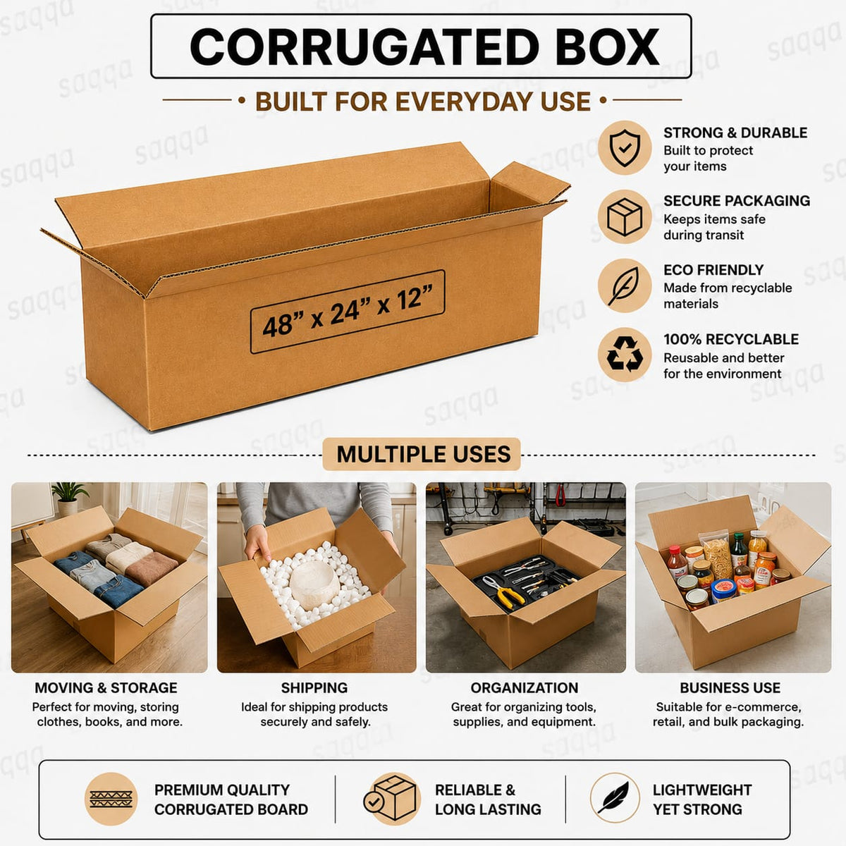 48 x 24 x 12" Single Heavy Duty Corrugated Cardboard Shipping Box