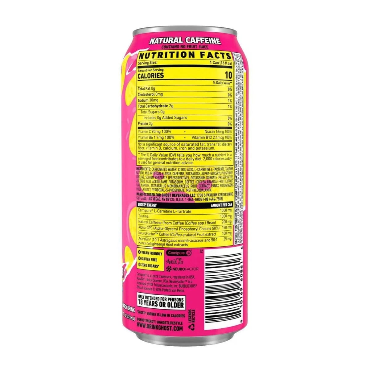 12 Pack Ghost Energy Drink Bubblicious Sugar free Original Flavor 16 fl oz Cans