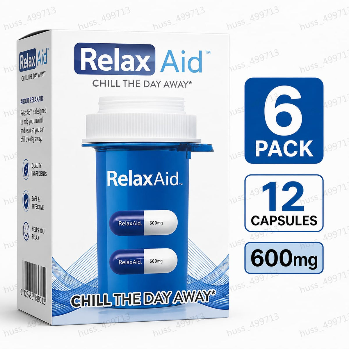 6 Pack Relax Aid 600mg Capsules – 12 Capsules Total