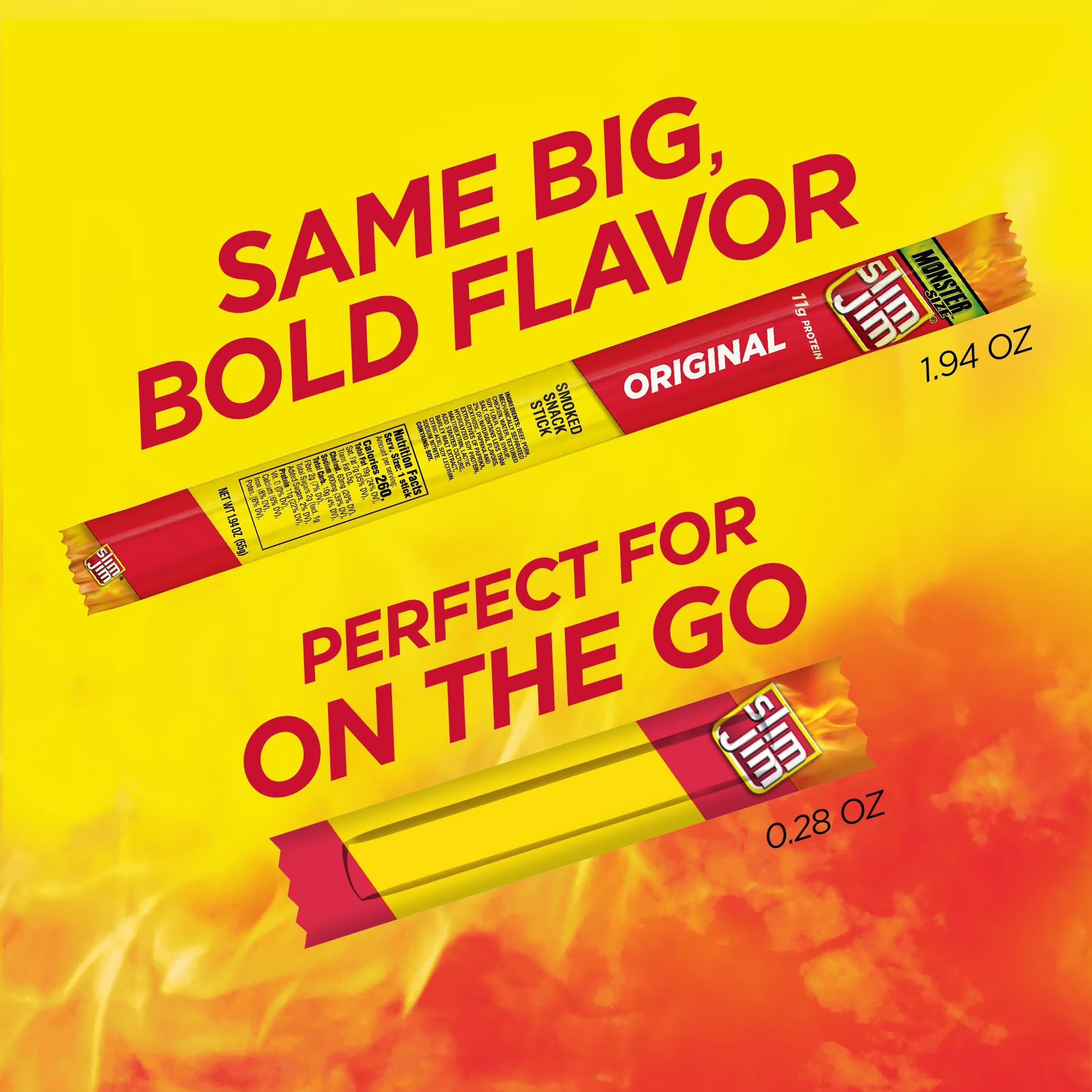 Slim Jim Snack Sized Smoked Meat Sticks Original 0.28 oz 120 Pack – Protein Snack Sticks, Ready-to-Eat Beef Jerky Alternative, Bulk Value Pack, On-the-Go Snacks