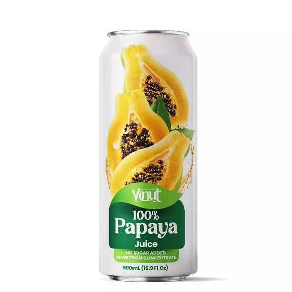 VINUT 100% Papaya Juice, No Added Sugar, Not From Concentrate, 16.9 fl oz (500 mL) Can, Pack of 12