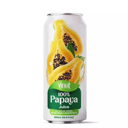 VINUT 100% Papaya Juice, No Added Sugar, Not From Concentrate, 16.9 fl oz (500 mL) Can, Pack of 12
