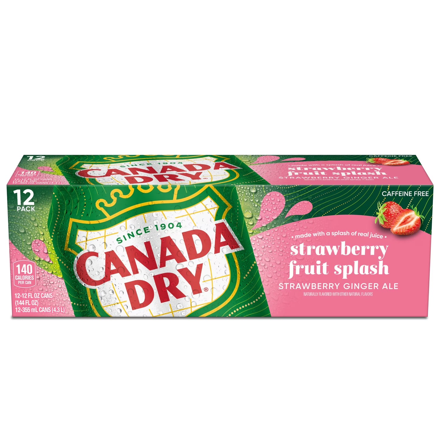 Canada Dry Caffeine Free Fruit Splash Strawberry Ginger Ale Soda Pop, 12 fl oz Cans, 12-Pack – Refreshing Strawberry & Ginger Flavored Soft Drink